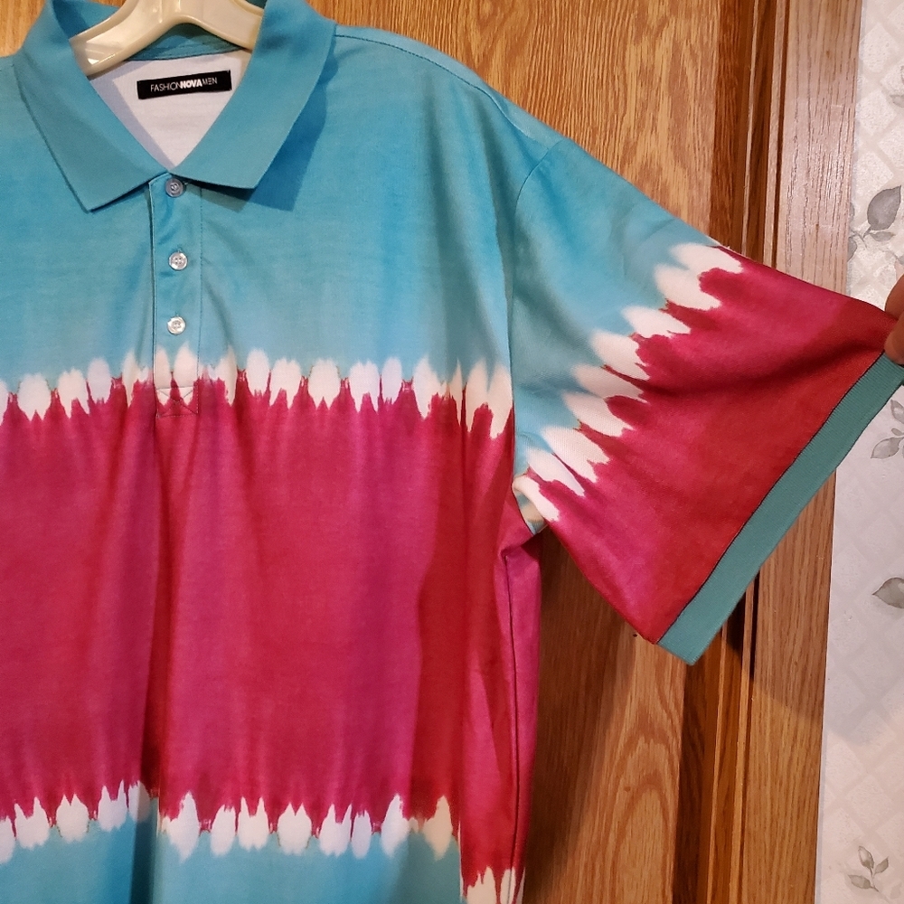 Fashion Nova Gerardo short sleeve tie dye polo shirt polyester size L - Picture 5 of 11